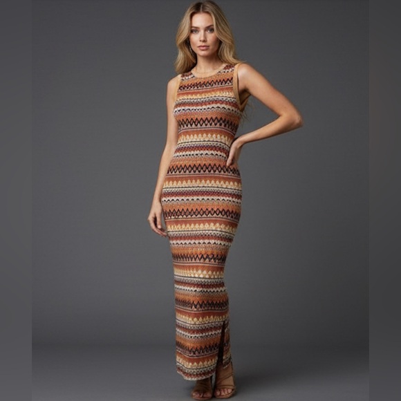 Knit Geo Print Split Thigh Tank Dress - Picture 4 of 6